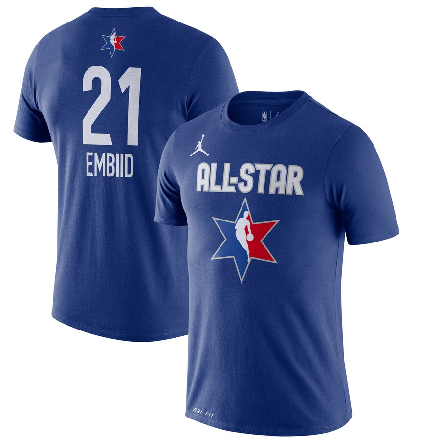 Men Joel Embiid Jordan Brand 2020 NBA AllStar Game Name & Number Player TShirt  Blue->nhl t-shirts->Sports Accessory